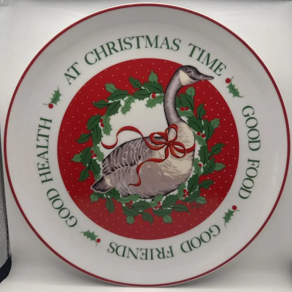 Christmas Goose Plate Vintage George Good Salad Plate Fabritzio, EUC!